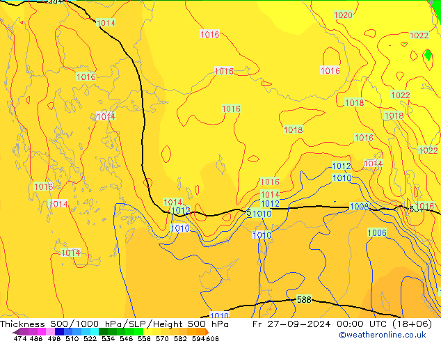 Espesor 500-1000 hPa GFS vie 27.09.2024 00 UTC
