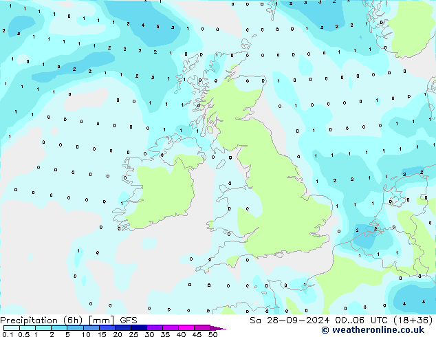 Precipitation (6h) GFS Sa 28.09.2024 06 UTC