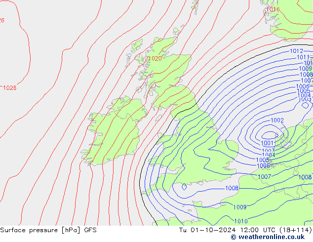 pression de l'air GFS mar 01.10.2024 12 UTC