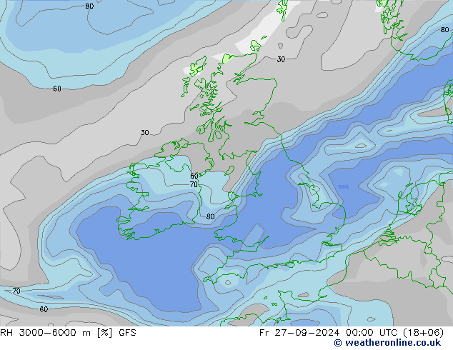 Humedad rel. 3000-6000m GFS vie 27.09.2024 00 UTC