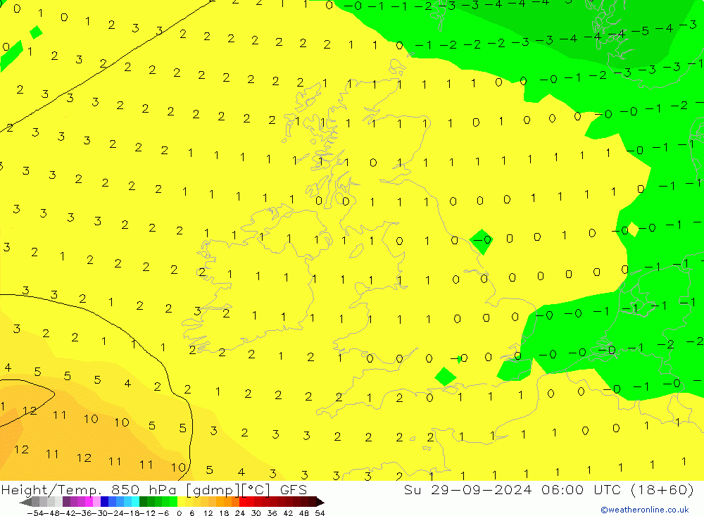 Z500/Rain (+SLP)/Z850 GFS  29.09.2024 06 UTC