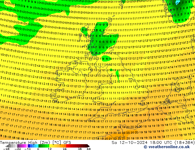 Max.  (2m) GFS  12.10.2024 18 UTC