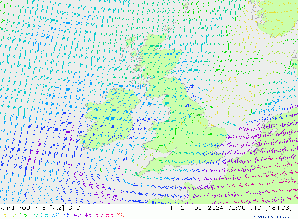 Viento 700 hPa GFS vie 27.09.2024 00 UTC