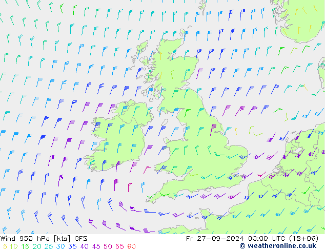 Vento 950 hPa GFS Sex 27.09.2024 00 UTC