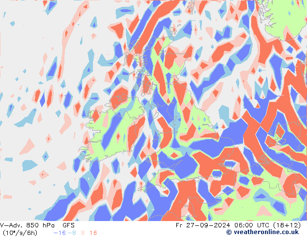 V-Adv. 850 гПа GFS пт 27.09.2024 06 UTC