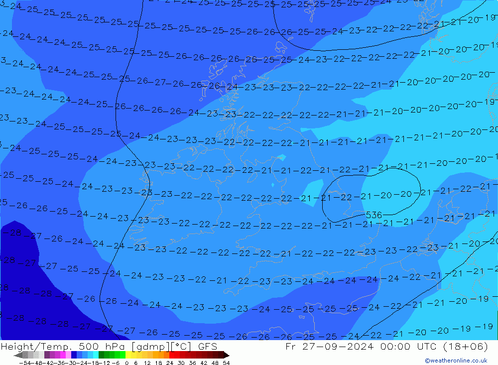 Z500/Rain (+SLP)/Z850 GFS vie 27.09.2024 00 UTC