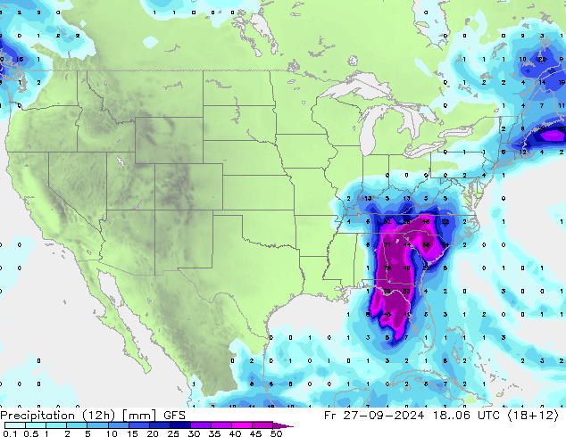 Precipitazione (12h) GFS ven 27.09.2024 06 UTC