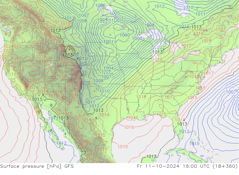 Pressione al suolo GFS ven 11.10.2024 18 UTC