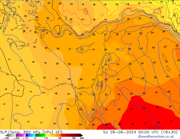 SLP/Temp. 850 hPa GFS So 28.09.2024 00 UTC