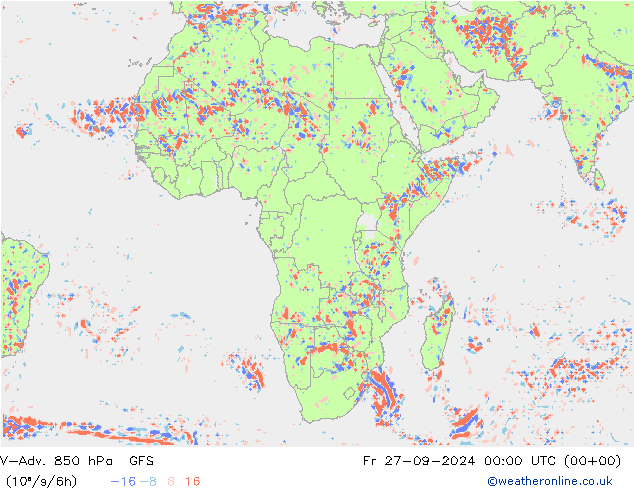 V-Adv. 850 hPa GFS ven 27.09.2024 00 UTC