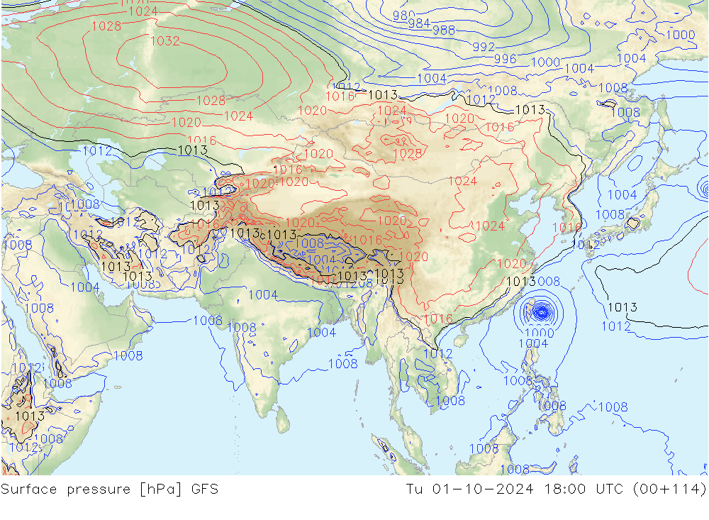 Surface pressure GFS Tu 01.10.2024 18 UTC