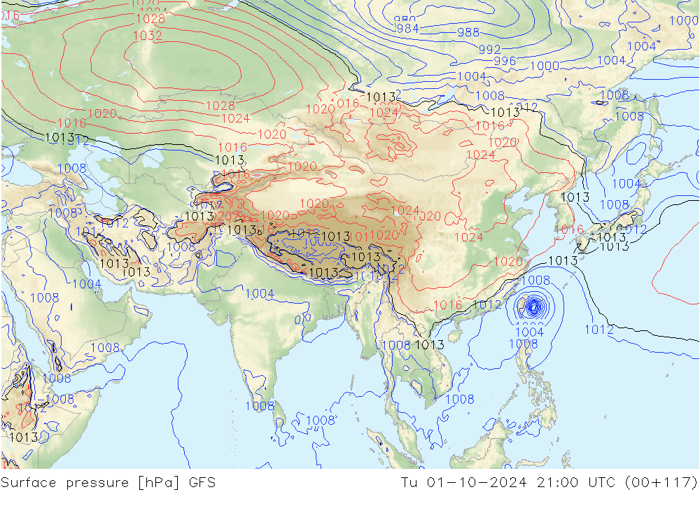 Yer basıncı GFS Sa 01.10.2024 21 UTC