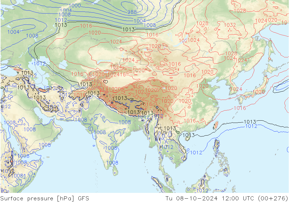 Pressione al suolo GFS mar 08.10.2024 12 UTC