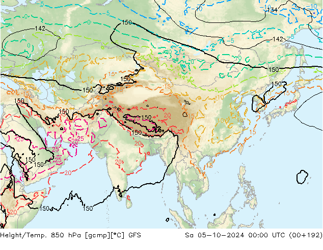 Géop./Temp. 850 hPa GFS sam 05.10.2024 00 UTC