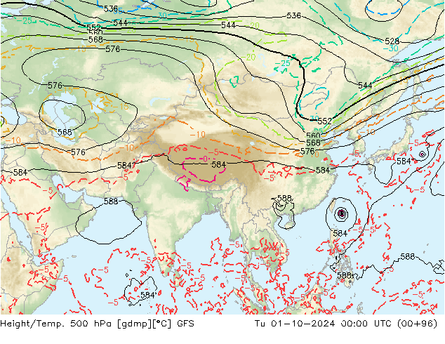 Height/Temp. 500 hPa GFS Út 01.10.2024 00 UTC