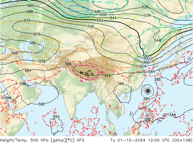 Z500/Rain (+SLP)/Z850 GFS mar 01.10.2024 12 UTC