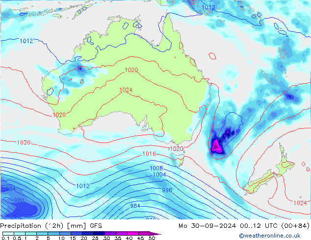 Precipitation (12h) GFS Po 30.09.2024 12 UTC