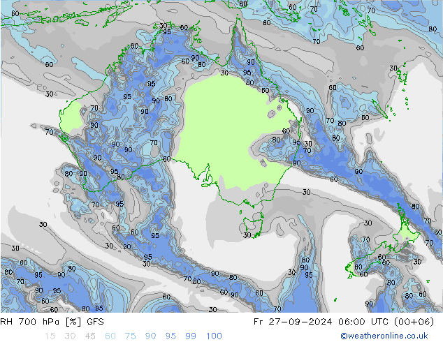 RH 700 hPa GFS Fr 27.09.2024 06 UTC