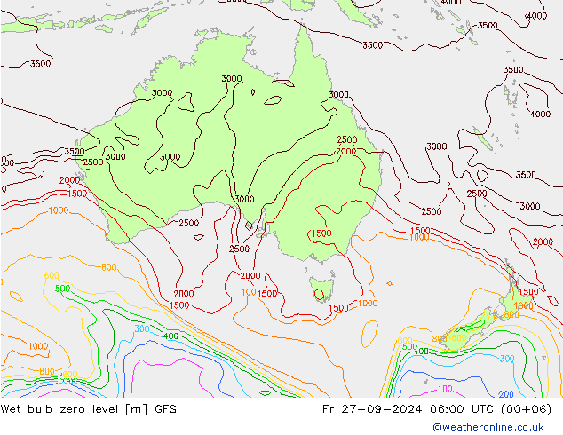 Wet bulb zero level GFS Pá 27.09.2024 06 UTC