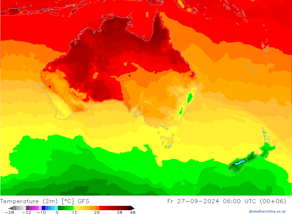 Temperatura (2m) GFS Sex 27.09.2024 06 UTC