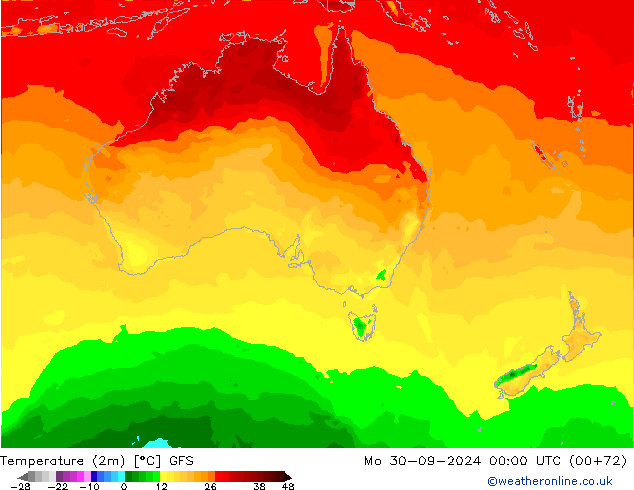 mapa temperatury (2m) GFS pon. 30.09.2024 00 UTC