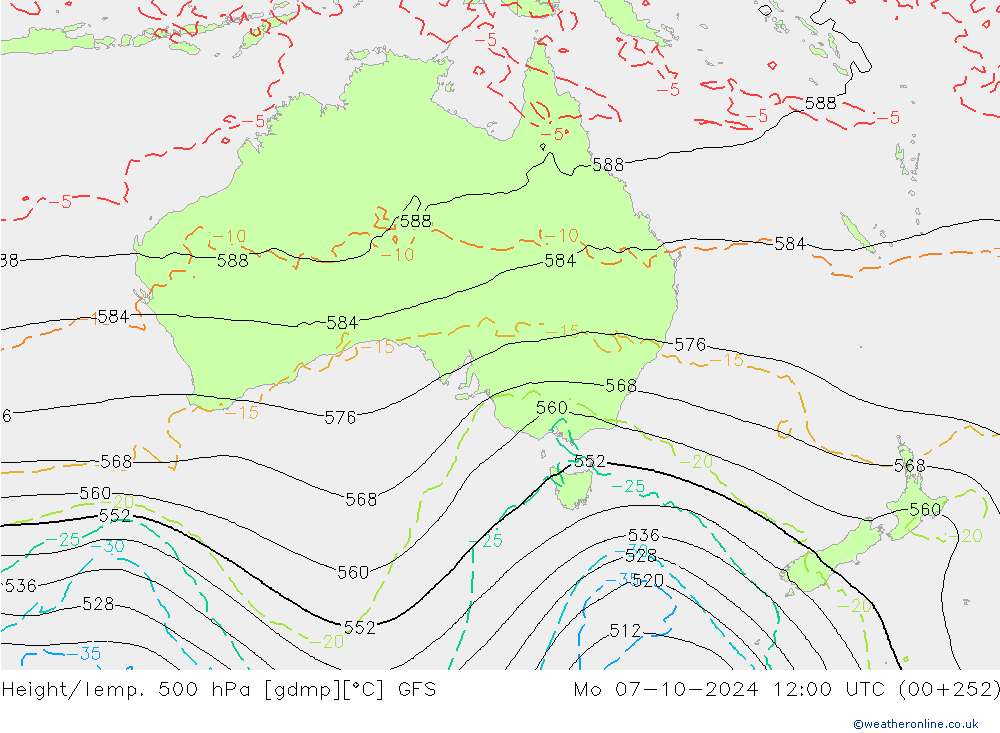 Z500/Rain (+SLP)/Z850 GFS Po 07.10.2024 12 UTC