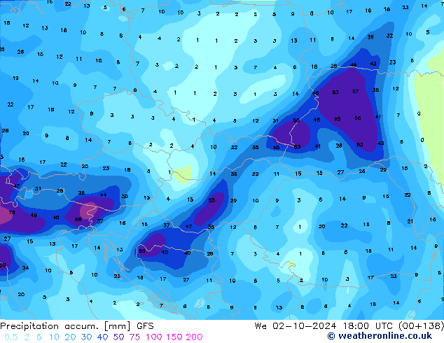 Precipitation accum. GFS Qua 02.10.2024 18 UTC