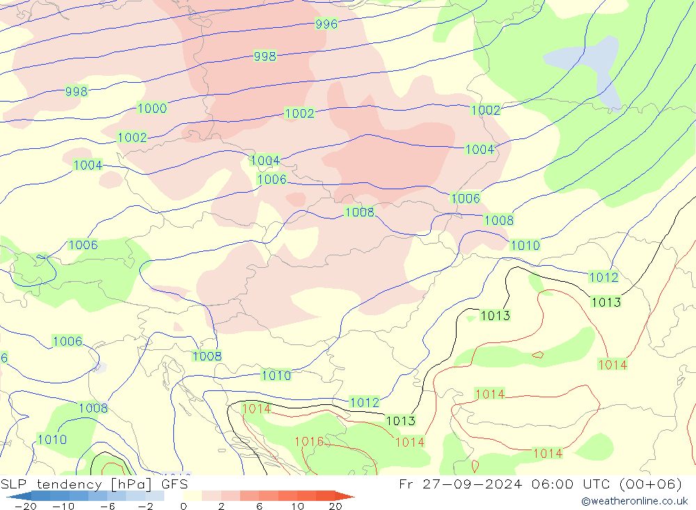 SLP tendency GFS Fr 27.09.2024 06 UTC