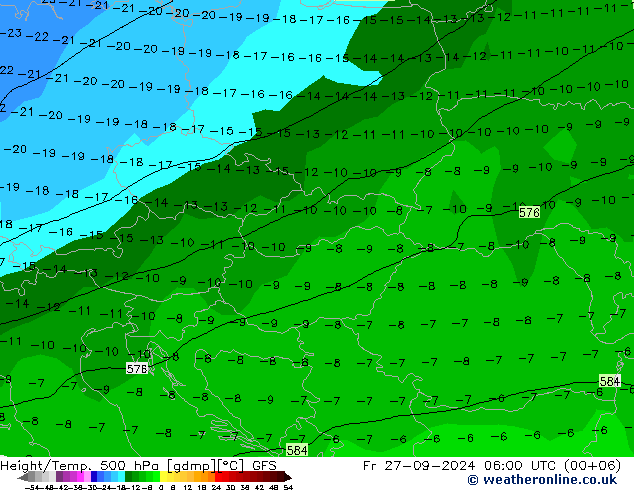 Height/Temp. 500 hPa GFS  27.09.2024 06 UTC