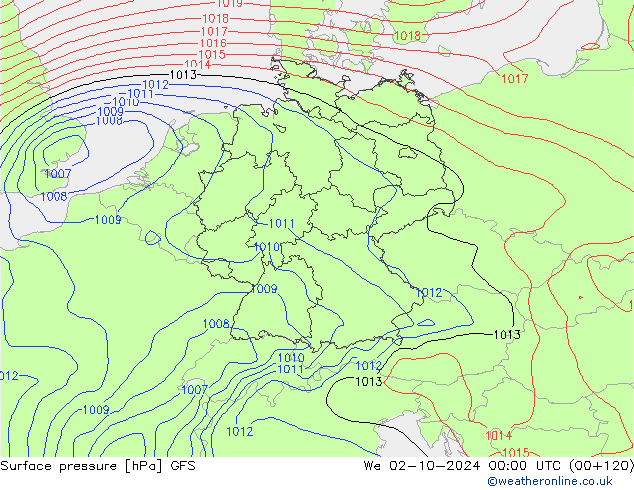 Presión superficial GFS mié 02.10.2024 00 UTC