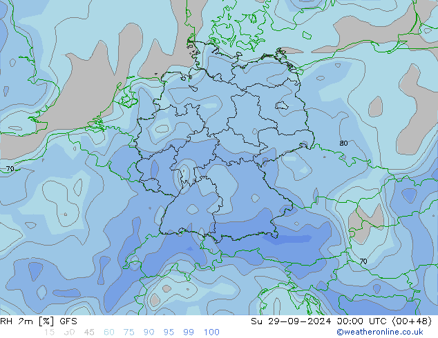 Humidité rel. 2m GFS dim 29.09.2024 00 UTC