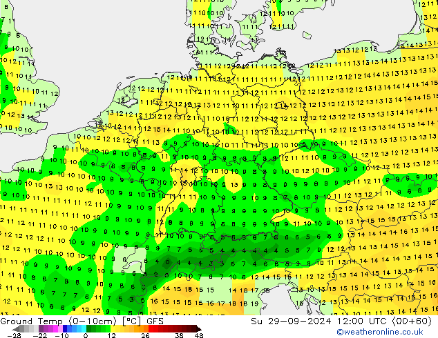 Ground Temp (0-10cm) GFS Su 29.09.2024 12 UTC