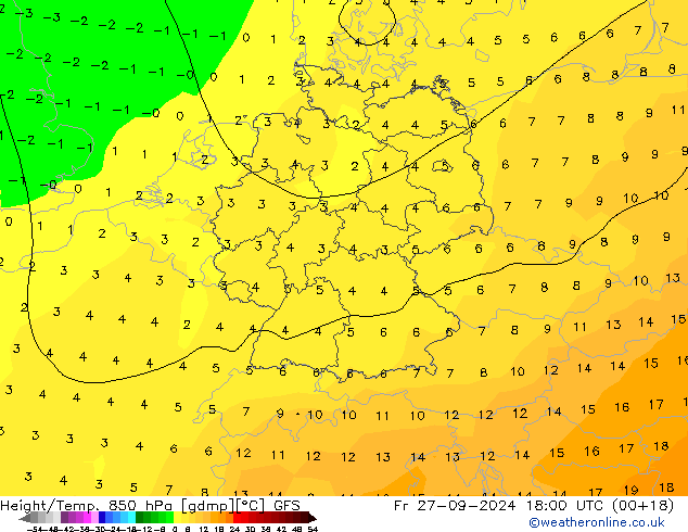 Z500/Rain (+SLP)/Z850 GFS ven 27.09.2024 18 UTC