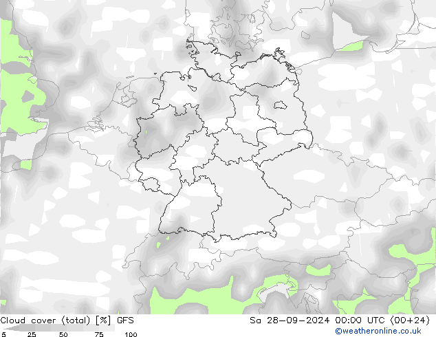 Cloud cover (total) GFS Sa 28.09.2024 00 UTC