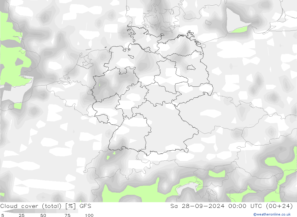 Cloud cover (total) GFS So 28.09.2024 00 UTC