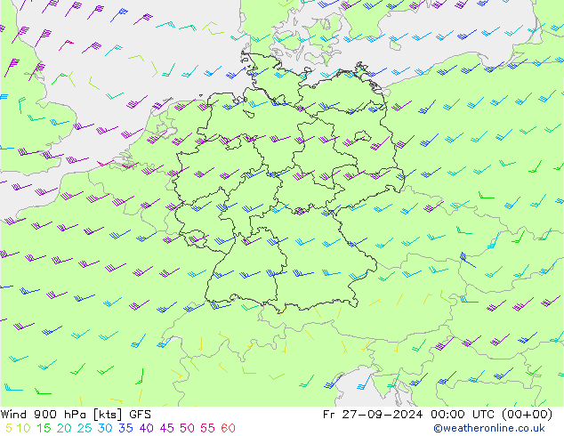 Wind 900 hPa GFS Pá 27.09.2024 00 UTC