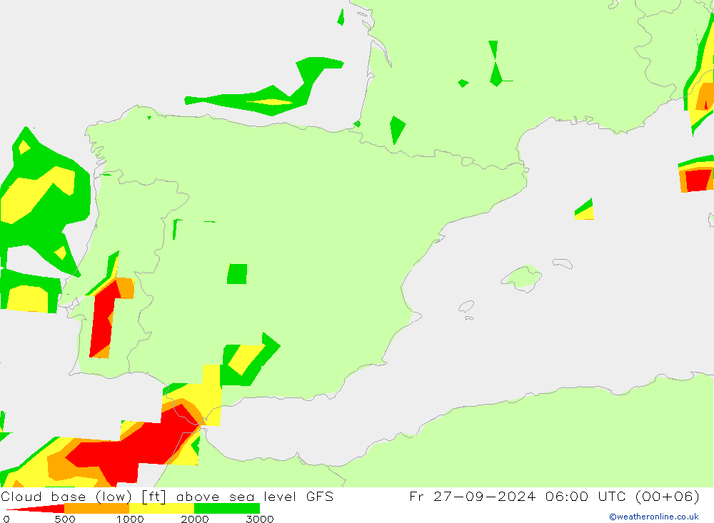 Cloud base (low) GFS Fr 27.09.2024 06 UTC