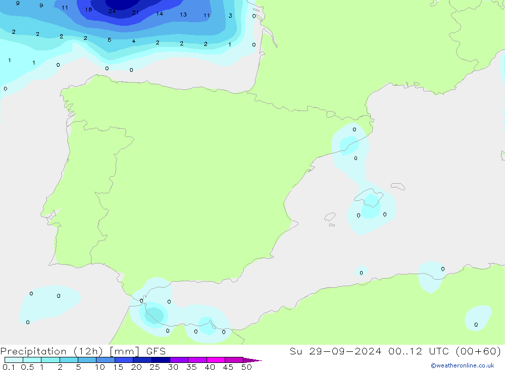 Precipitação (12h) GFS Dom 29.09.2024 12 UTC