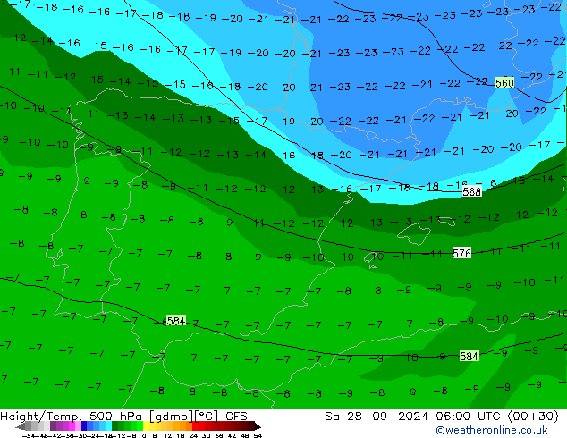 Geop./Temp. 500 hPa GFS sáb 28.09.2024 06 UTC