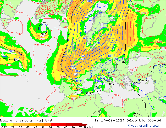 Max. wind velocity GFS ven 27.09.2024 06 UTC