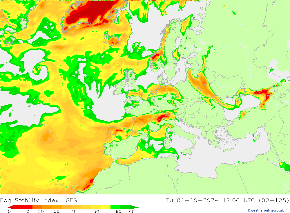 Fog Stability Index GFS Sa 01.10.2024 12 UTC