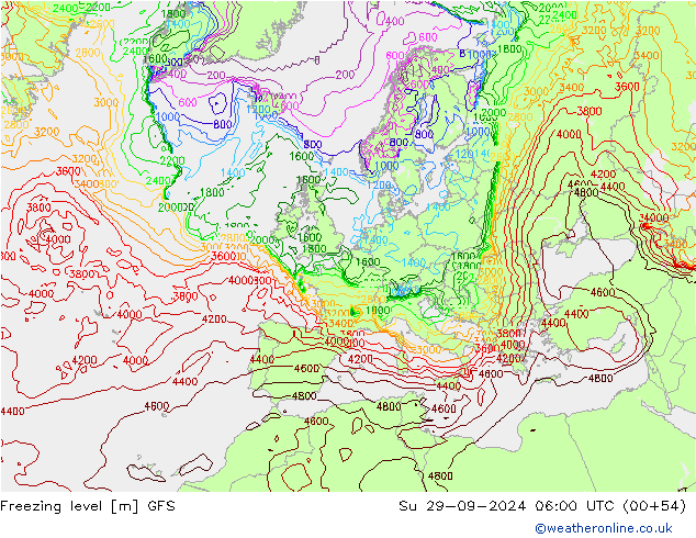 Isoterma de zero graus GFS Dom 29.09.2024 06 UTC