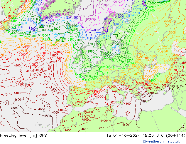 Isotherme 0° GFS mar 01.10.2024 18 UTC