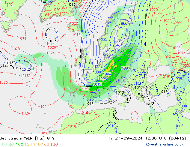 Jet stream/SLP GFS Pá 27.09.2024 12 UTC