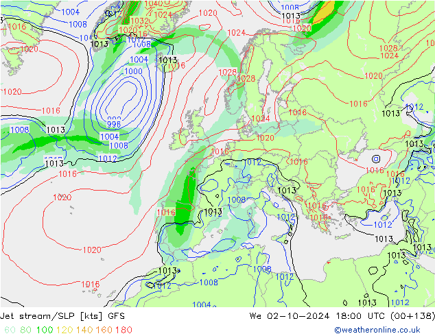 Jet stream/SLP GFS We 02.10.2024 18 UTC