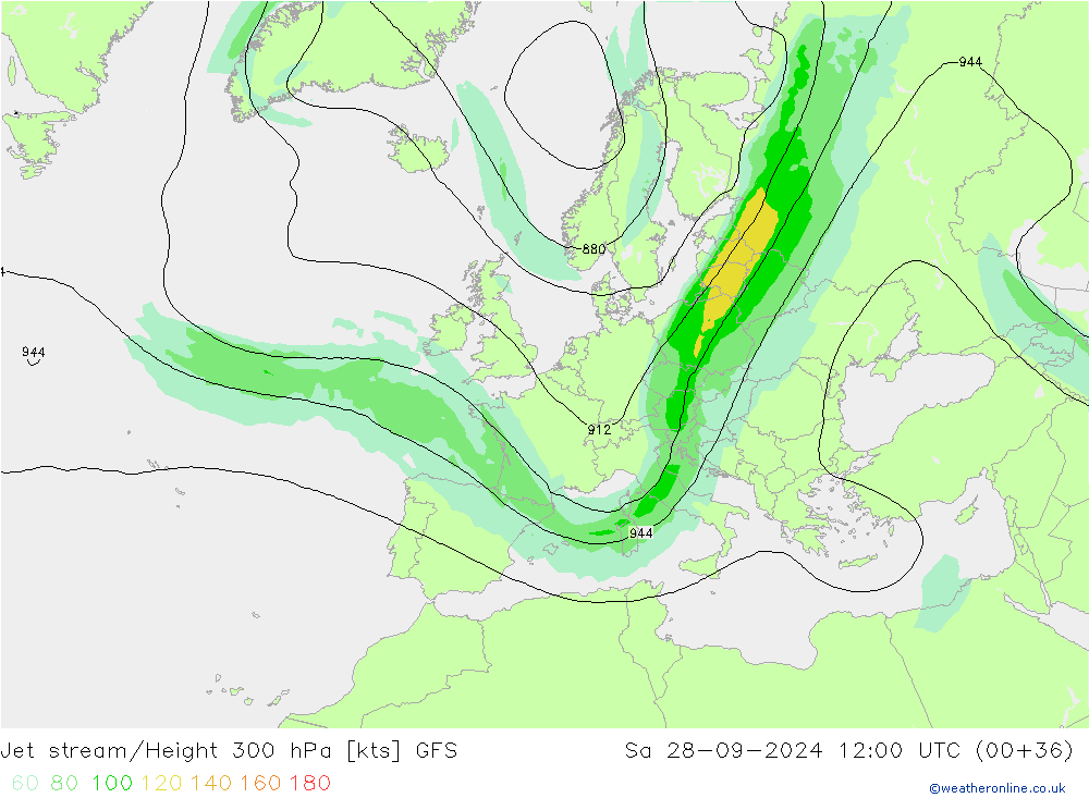 Jet stream/Height 300 hPa GFS Sa 28.09.2024 12 UTC