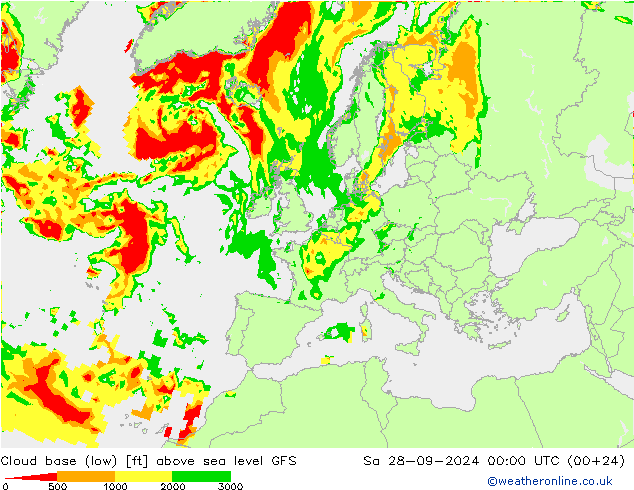 Cloud base (low) GFS sab 28.09.2024 00 UTC