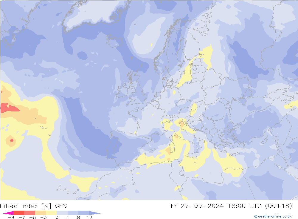 Lifted Index GFS pt. 27.09.2024 18 UTC