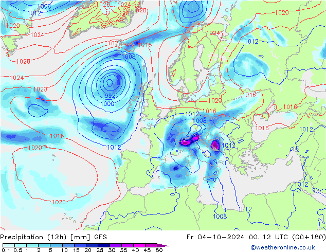 Precipitation (12h) GFS Fr 04.10.2024 12 UTC