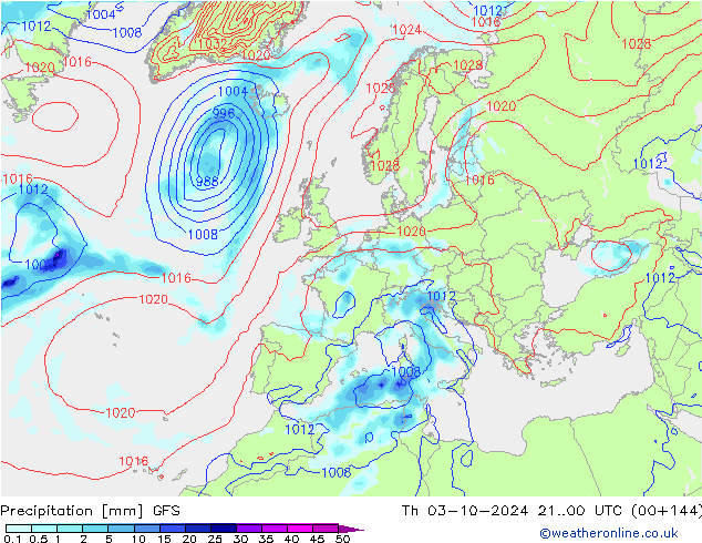 Precipitation GFS Th 03.10.2024 00 UTC